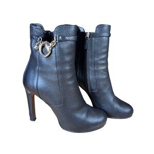 Gucci Hasler Black Leather Stiletto Heel Tassel Horsebit Ankle Boots EU 38